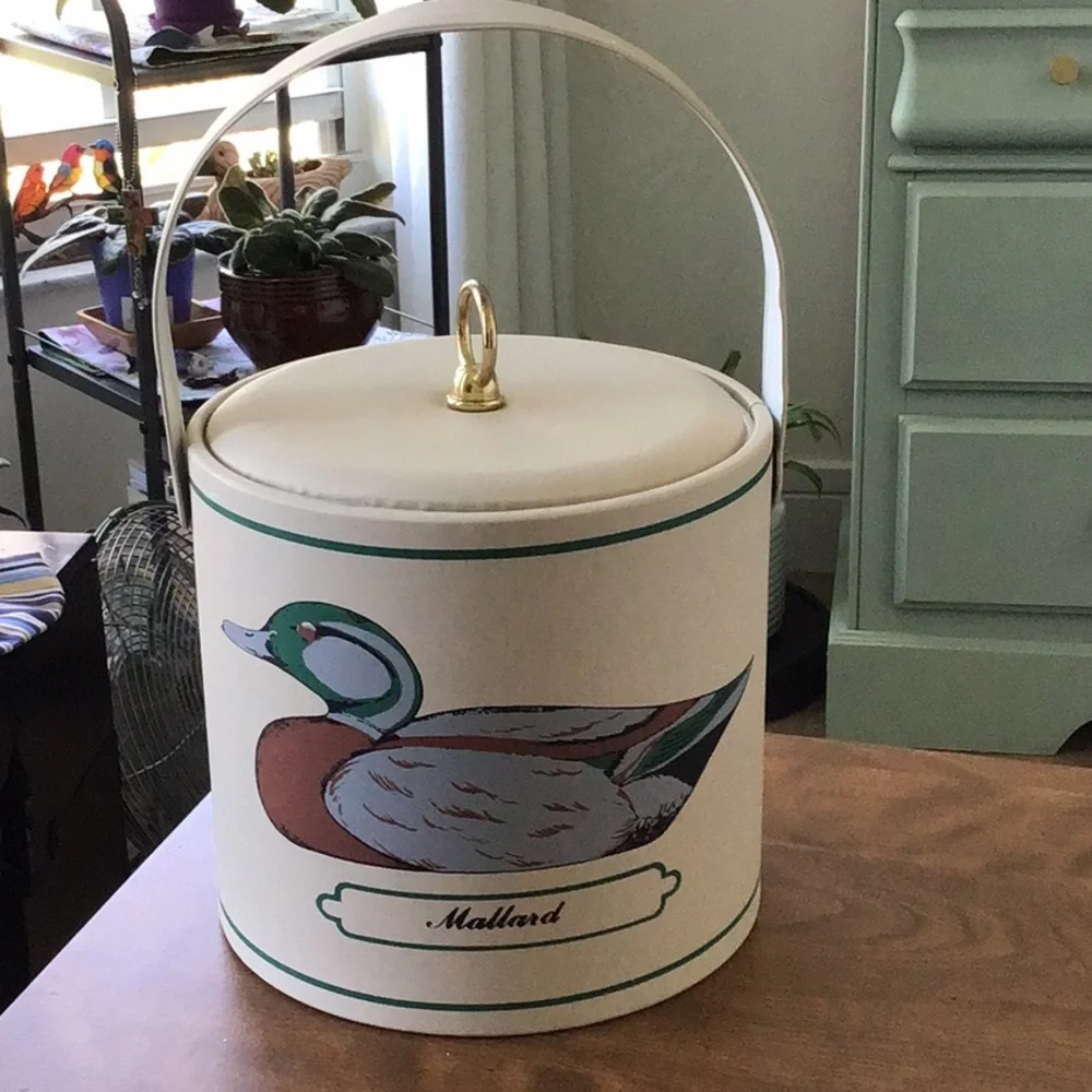 Vintage Georges Briard Green-winged Teal duck vinyl ice bucket from the 1970s.